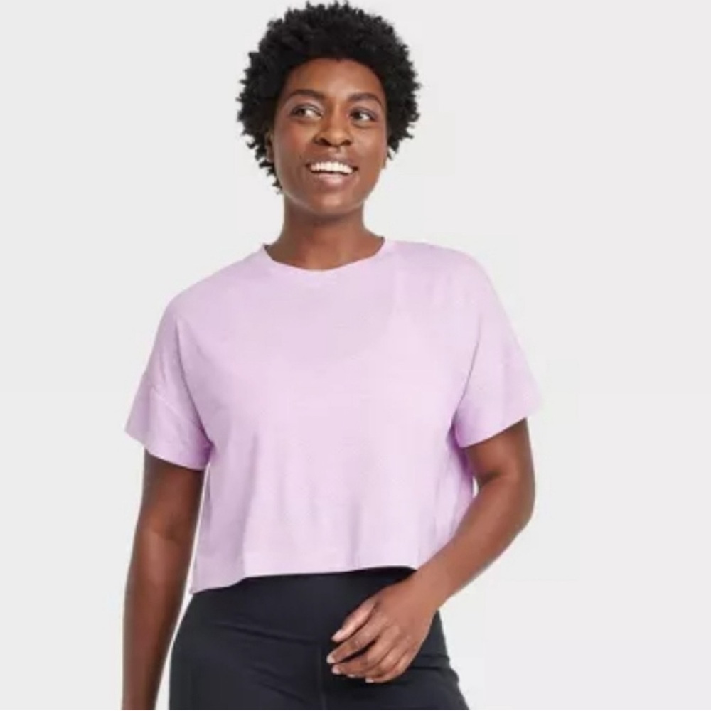 All in Motion Women’s Short Sleeve Slit Back Textured Crop Top Size XS